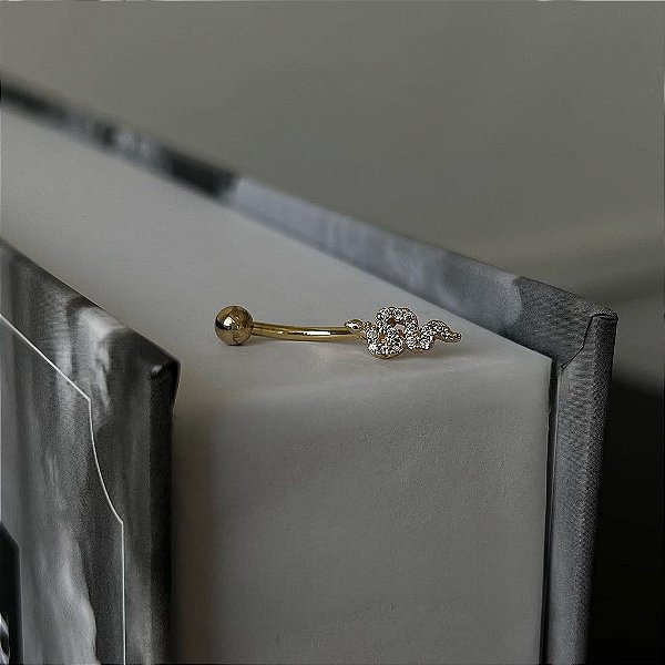 Piercing Umbigo Cobra Cravejada Folheado a Ouro 18k