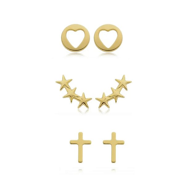 Trio Coração Redondo 3 Estrelas e Cruz