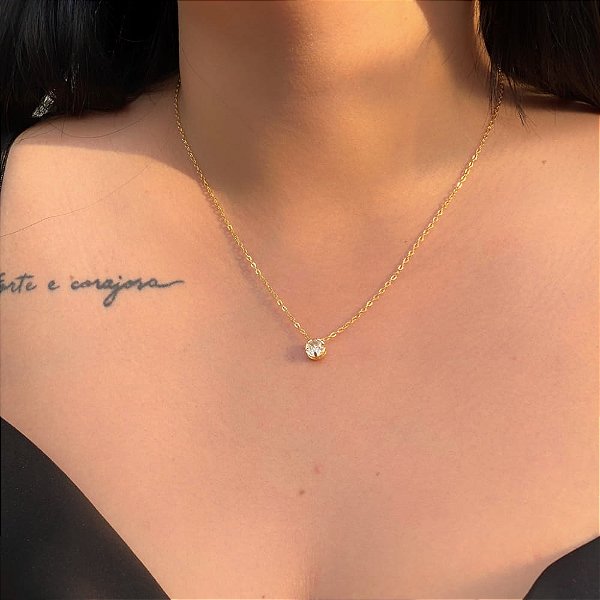 Colar Correntinha Ponto de Luz M Cristal Folheado a Ouro 18K
