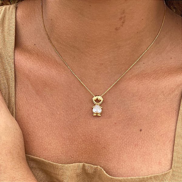Colar Menino Coração Zircônia Cristal Folheado a Ouro 18K