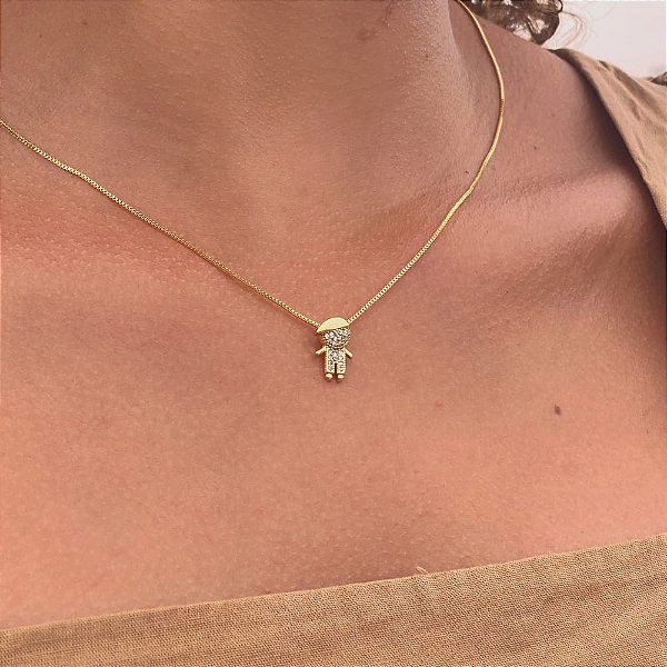 Colar Menino Cravejado Folheado a Ouro 18K