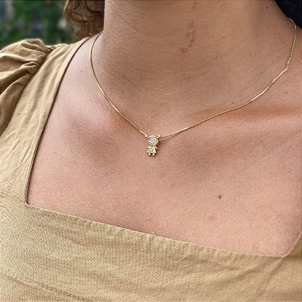 Colar Menina Cravejada Folheado a Ouro 18K