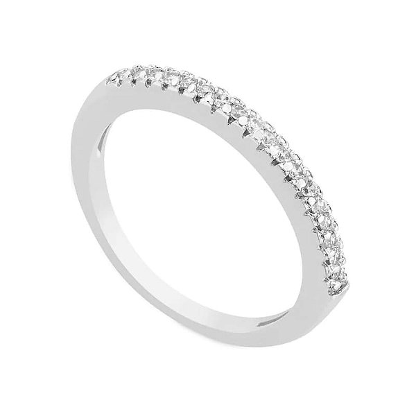 Anel Meia Aliança Aparador Zircônias Fio Alto Folheado a Prata 925