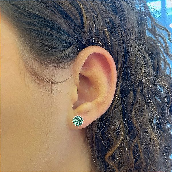 Brinco Chuveirinho Verde Cravejado Folheado a Prata 925