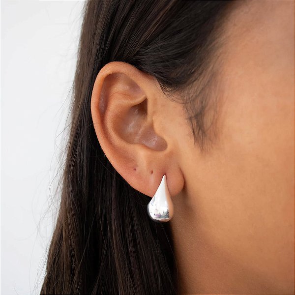 Brinco Gota Abaulada Folheado a Prata 925