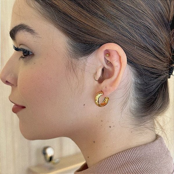 Brinco Argola Aberta Lisa Grossa Folheada a Ouro 18k