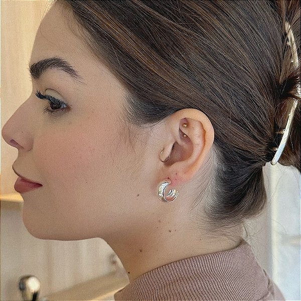 Brinco Argola Aberta Lisa Grossa Folheado a Prata 925