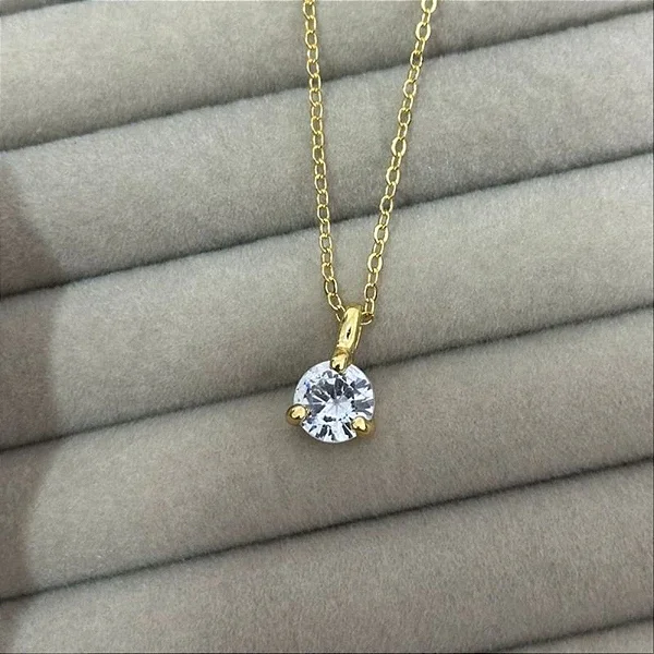 Colar Ponto de Luz 3 Garras Folheado a Ouro 18K