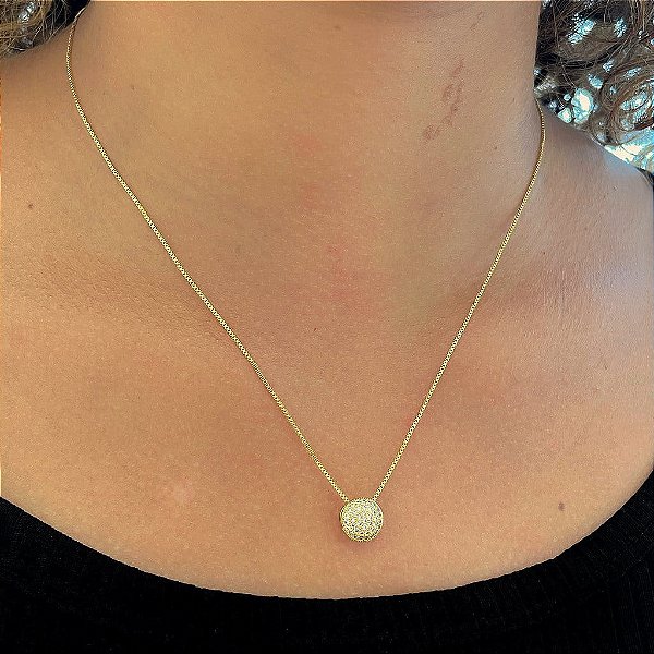 Colar Chuveiro Cristal Abaulado Folheado a Ouro 18K