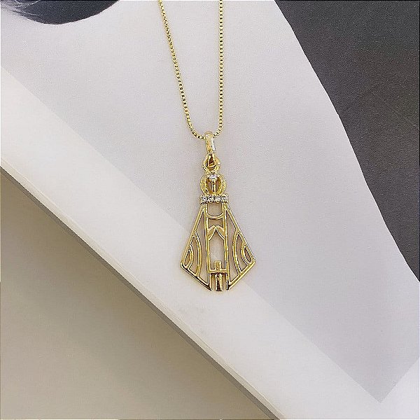 Colar Nossa Senhora Manto Liso Folheado a Ouro 18k