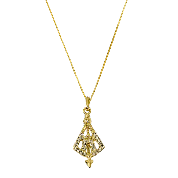 Colar Nossa Senhora Manto Cravejado Cristal Folheado a Ouro 18k
