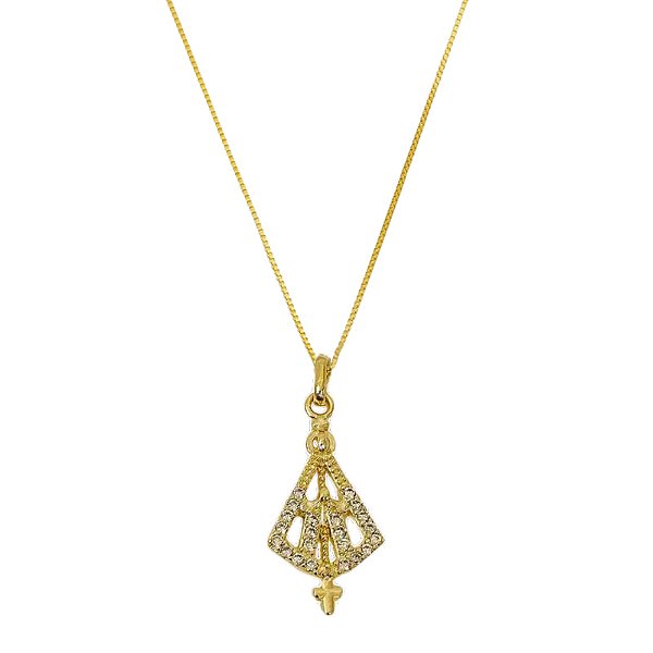 Colar Nossa Senhora Manto Cravejado Cristal Folheado a Ouro 18k