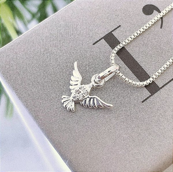 Colar Espírito Santo Pequeno Cravejado Folheado a Prata 925