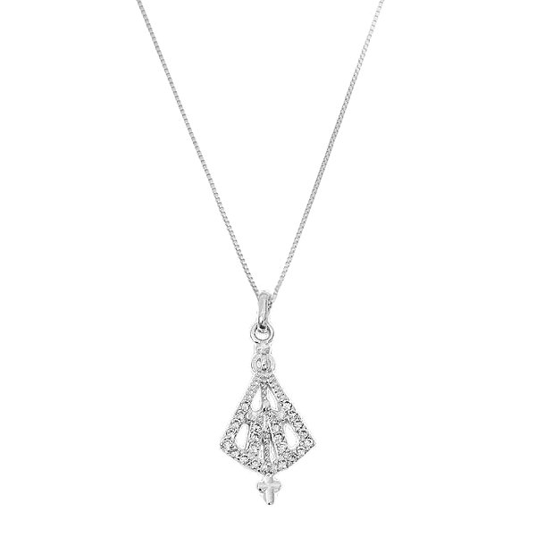 Colar Nossa Senhora Manto Cravejado Cristal Folheado a Prata 925