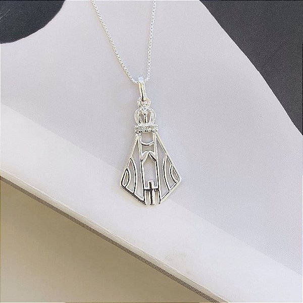 Colar Nossa Senhora Manto Liso Folheado a Prata 925