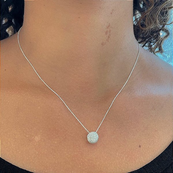 Colar Chuveiro Cristal Abaulado Folheado a Prata 925