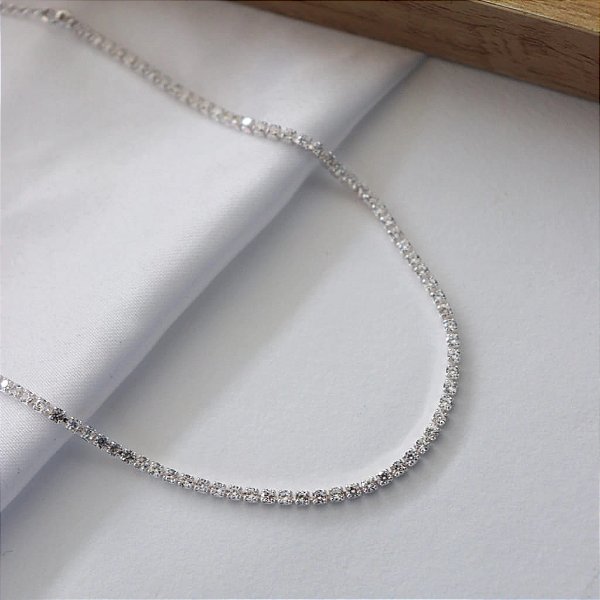 Colar 40cm Riviera Redonda 2mm Folheado a Prata 925