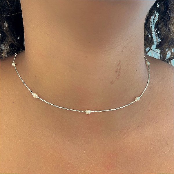 Colar 40 cm Pérolas Folheado a Prata 925