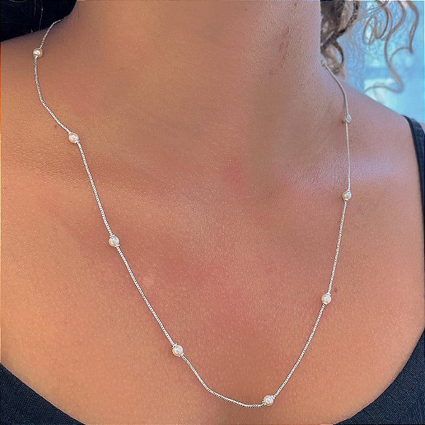 Colar 60 cm Pérolas Folheado a Prata 925