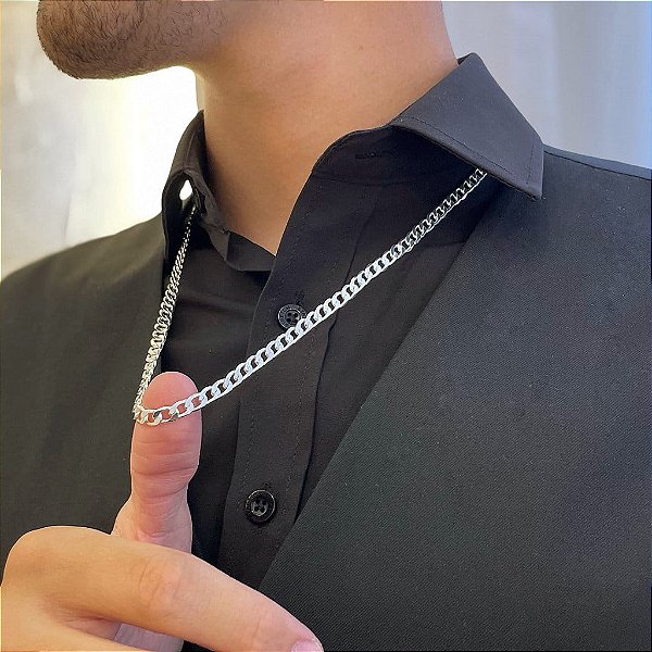 Corrente 60cm Grumet Laminada Folheado a Prata 925