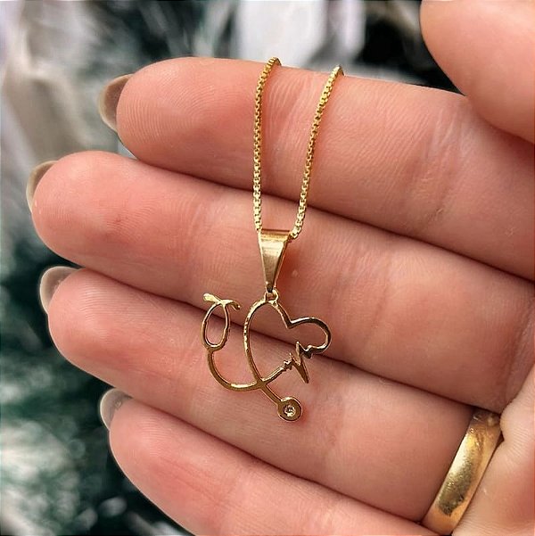 Colar Personalizado Estetoscópio Folheado a Ouro 18K
