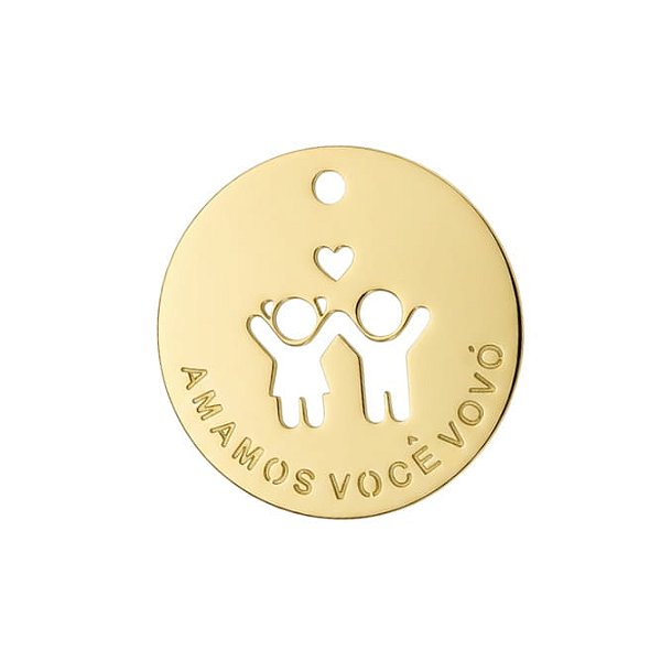Pingente Amamos Você Vovó Menino e Menina Folheado a Ouro 18K