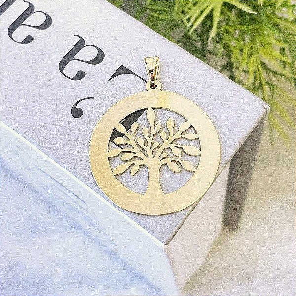 Pingente Árvore da Vida Gravação Folheado a Ouro 18K