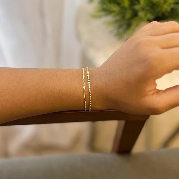 Pulseira Dupla Bolinhas e Corações Folheado a Ouro 18K