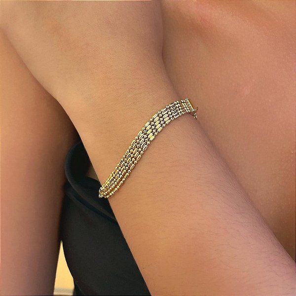 Pulseira 5 Fios Canutilhos Folheado a Ouro 18K