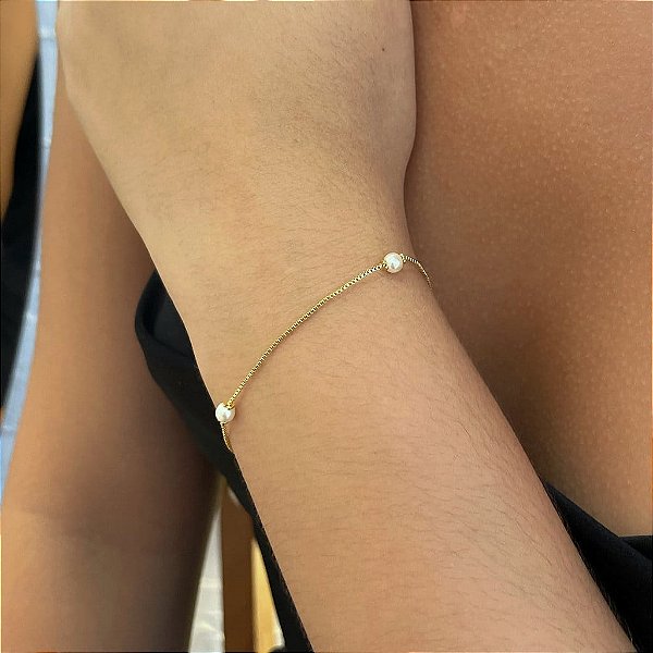 Pulseira Veneziana Pérolas 4mm Folheado a Ouro 18K