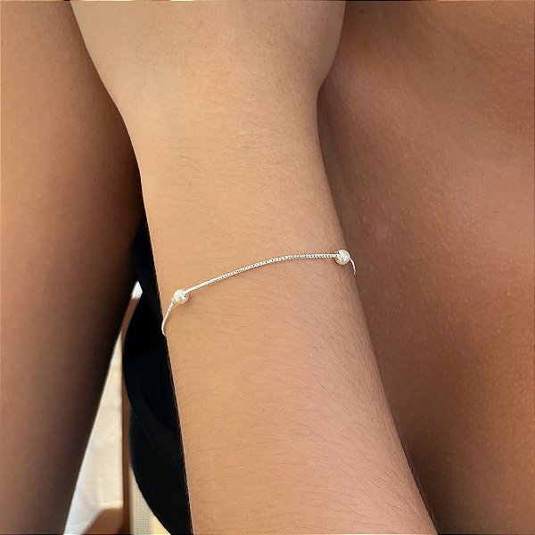 Pulseira Veneziana Pérolas 4mm Folheado a Prata 925