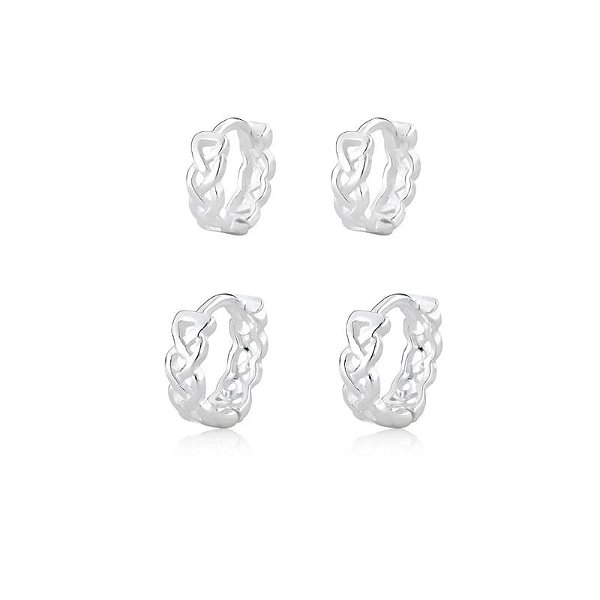 Duo de Argolas Fio Trançado Corrente Folheado a Prata 925