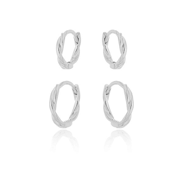 Duo de Argolas Fio Torcido Folheado a Prata 925