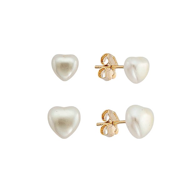 Duo de Pérola Coração M e P Folheado a Ouro 18K