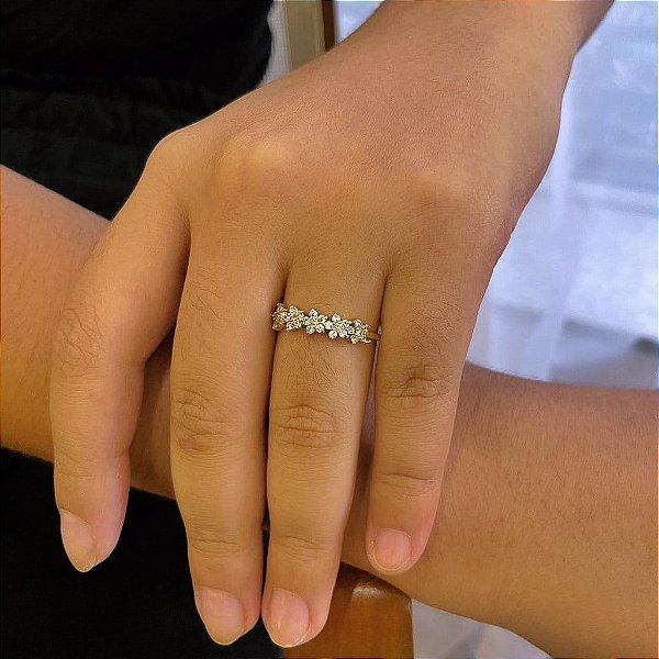 Anel Flores Zircônia Folheado a Ouro 18k