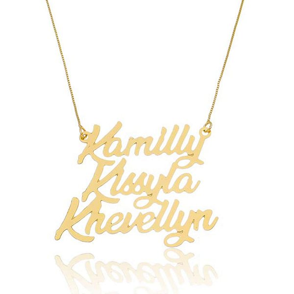 Colar Personalizado 3 Nomes Folheado a Ouro 18K