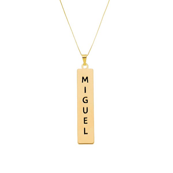 Colar Placa Retangular Nome Folheado a Ouro 18k