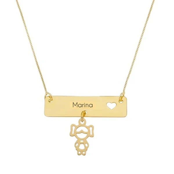Colar uma Placa com um Pingente Folheado a Ouro 18k