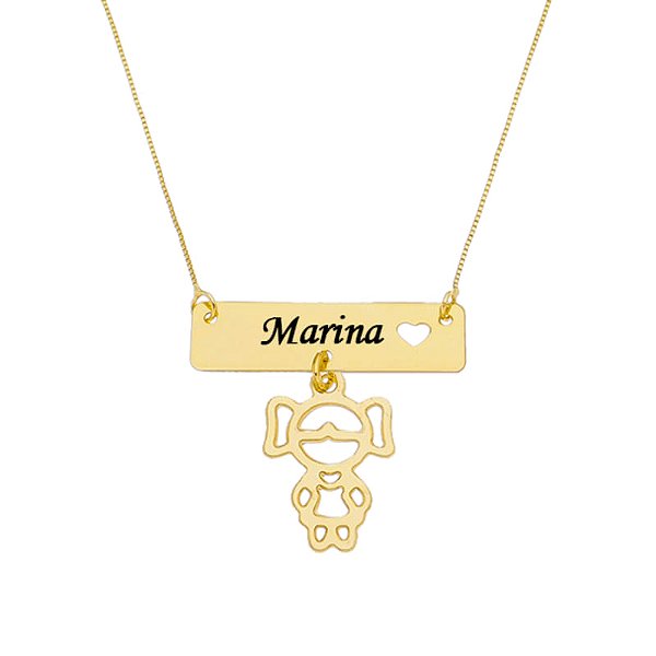 Colar uma Placa com um Pingente Folheado a Ouro 18k