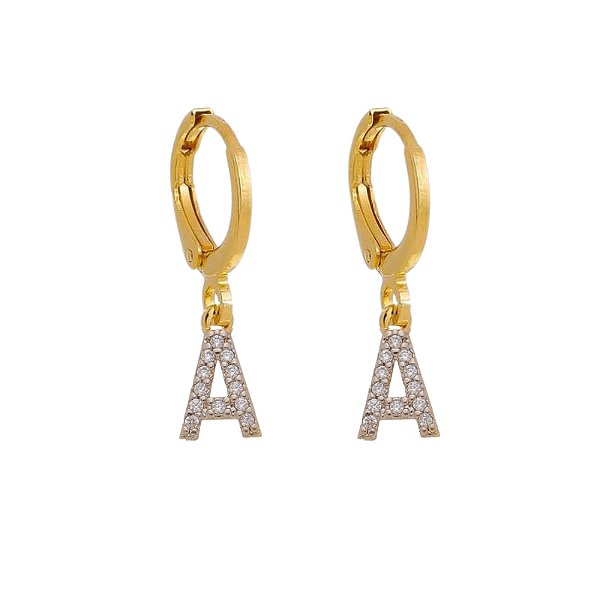 Brinco Argola Letra Cravejado Folheado a Ouro 18K