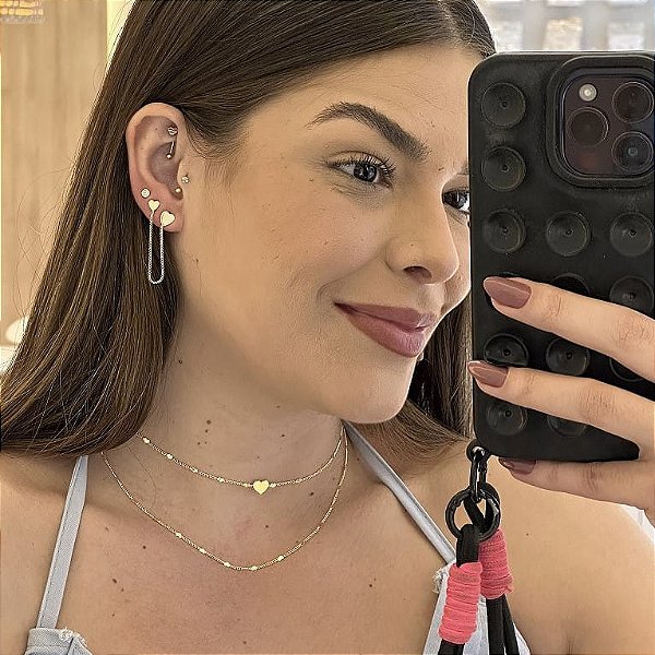 Brinco Veneziano Coração Duplo Liso Folheado a ouro 18k