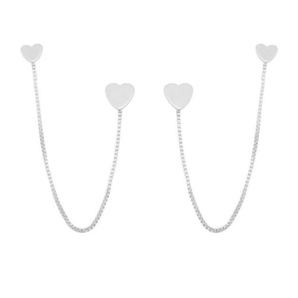 Brinco Veneziano Coração Duplo Liso Folheado a Prata 925