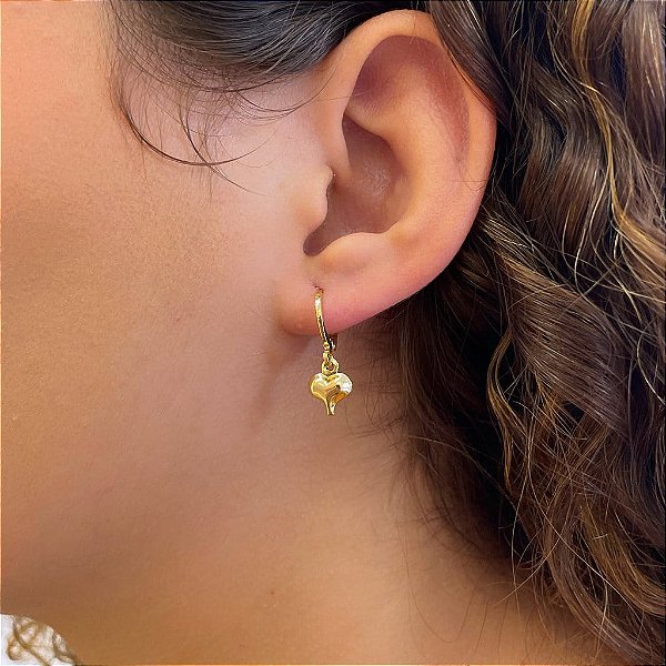 Brinco de Argola Coração Abaulado Liso P Folheado a Ouro 18k