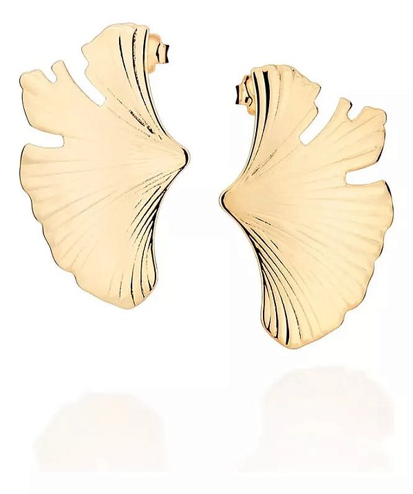 Brinco Petala Grande Detalhes Folheado a Ouro 18k