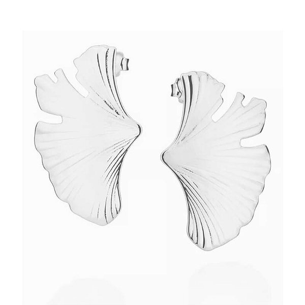 Brinco Petala Grande Detalhes Folheado a Prata 925