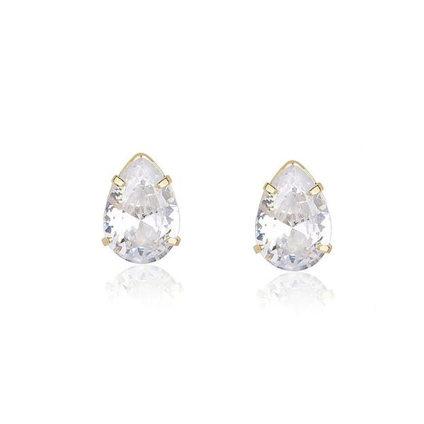Brinco Gota Cristal Zircônia com Galeria Folheado a Ouro 18K