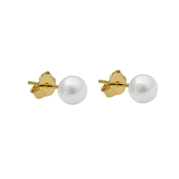Brinco Pérola Média Folheado a Ouro 18K