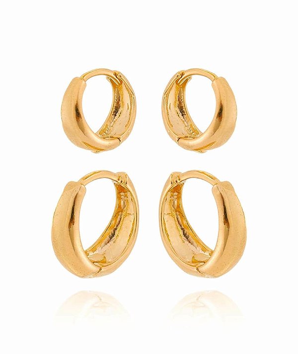 Duo Argola Abaulada Folheada a Ouro 18k