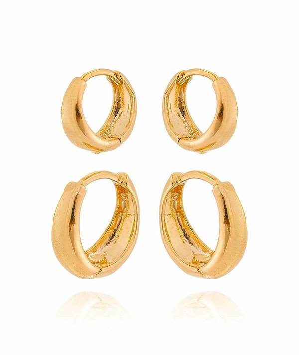 Duo Argola Abaulada Folheada a Ouro 18k