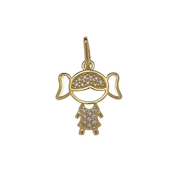Pingente Menina Zirconias Folheado a Ouro 18k
